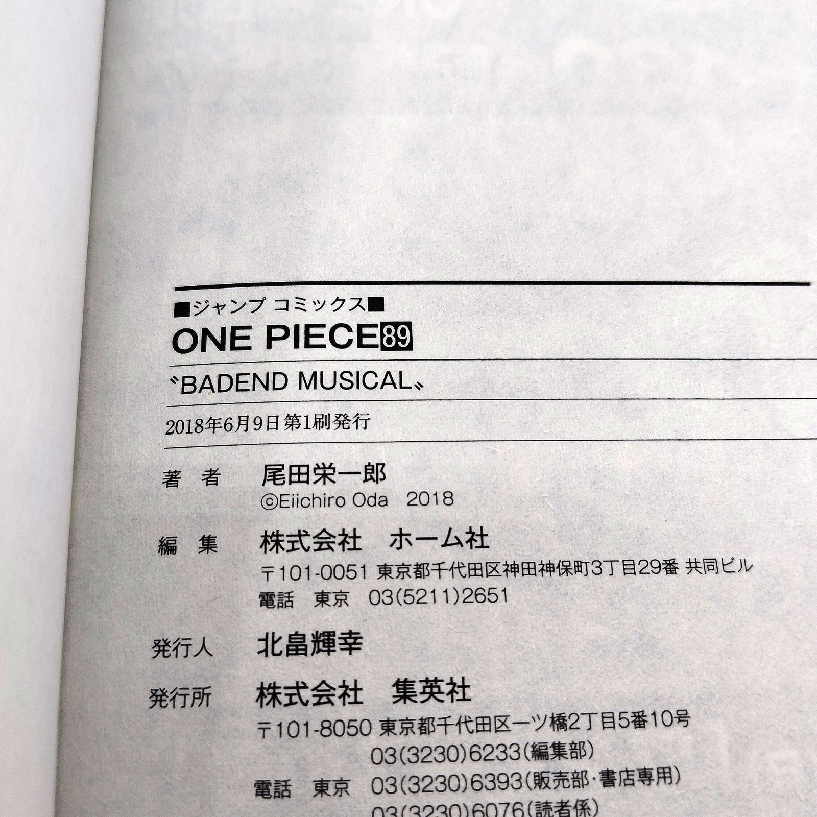 One Piece 1st Printing Vol 89 First Edition Shohan Manga Japanese 2018 Jump R2