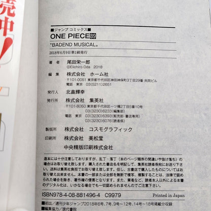 One Piece 1st Printing Vol 89 First Edition Shohan Manga Japanese 2018 Jump R1